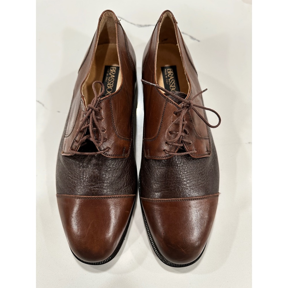 Brass Boot Mens Leather Cap Toe Oxford Dress Shoes Made in Italy Brown Size‎ 9